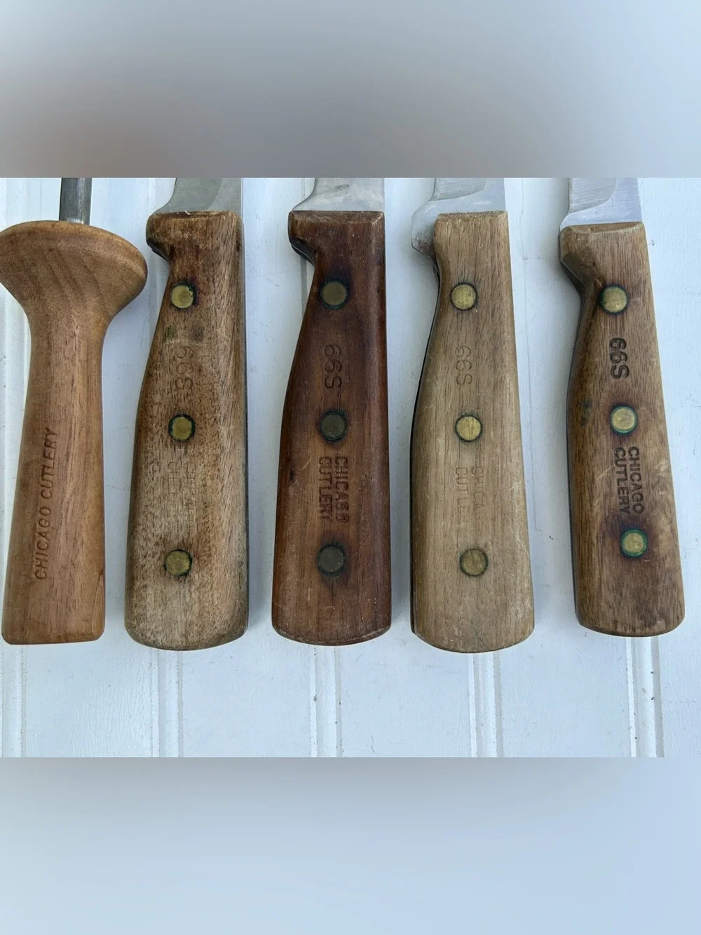 Vintage Chicago Cutlery Wood Handle Knife 66S Sharpener Lot Of Five